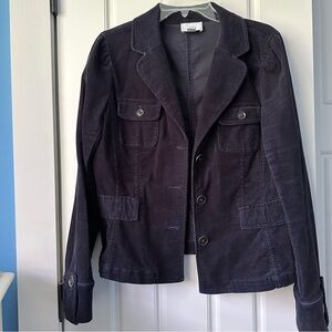 LOFT Navy Corduroy Jacket with Pockets,Cinched Waist & Brass Buttons - Size 12
